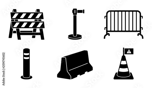 Foto Construction Barriers and Safety Equipment Vector Icons Set, Traffic Control and