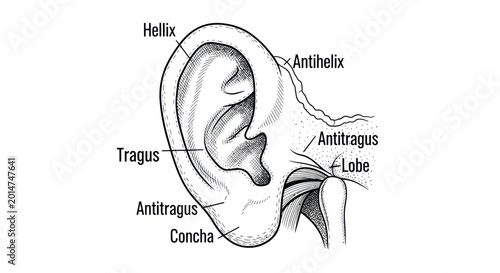 Fotografie Human Ear Anatomy Diagram - Detailed Medical Illustration