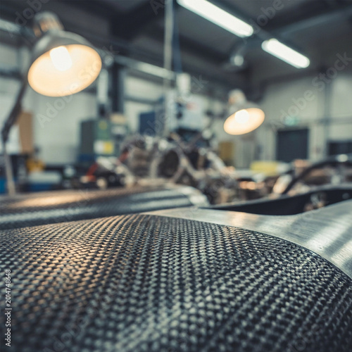 Foto Carbon fiber composite part in manufacturing workshop