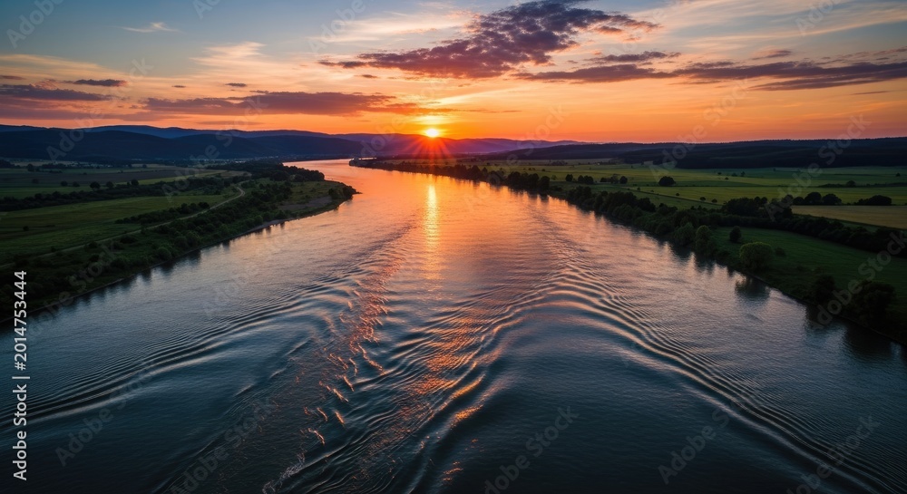 Fototapeta premium Sunset over serene river.