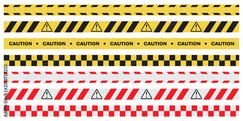 Bild auf Leinwand Yellow Black Caution Hazard Tape Background with Warning Stripes and Danger Symb