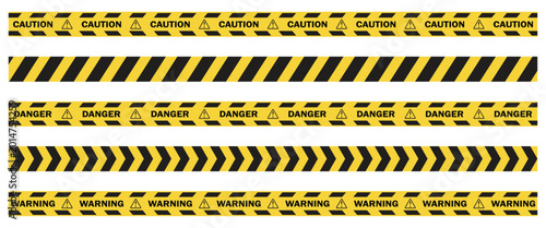 Bilde på lerret Caution and Danger Tape Collection with Yellow Black Warning Barrier Elements