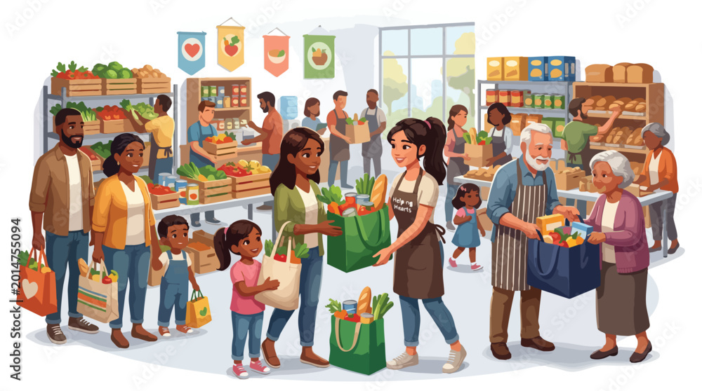 Obraz premium Community Food Bank Volunteers Helping Families Access Fresh Produce Addressing Daily Struggles with Inflation