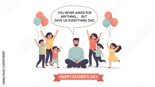 Tableau sur toile Father's Day Dedication: A heartfelt illustration dedicated to fathers, with a central figure surrounded by joyful family members expressing gratitude