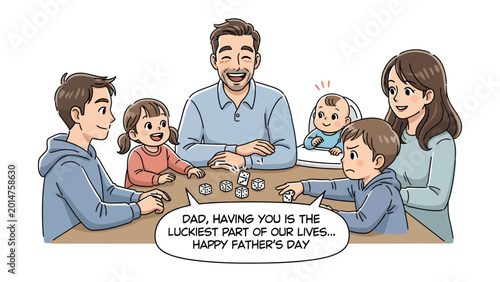 Fotografia Family Gathered for Father's Day: A heart warming illustration showcasing a family's love for their father, a day filled with laughter and appreciation for the patriarch in their lives
