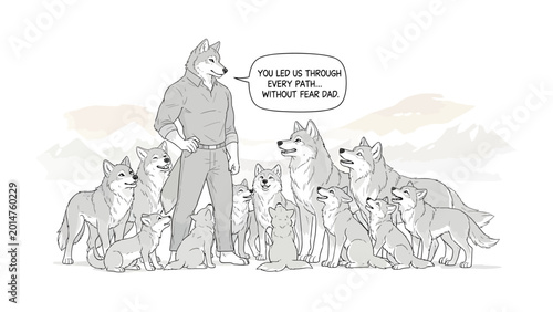 Konstfotografi Leadership of The Pack: A wolf-like figure leads a pack of wolves, conveying a message of guidance and loyalty
