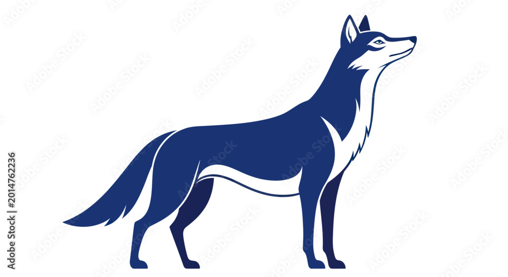 Fototapeta premium Stylized Blue Wolf Silhouette Standing Proudly on White Background