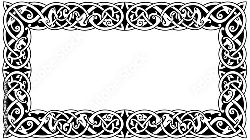 Intricate celtic knot border design with intertwined animal figures decorative rectangle frame for invitations