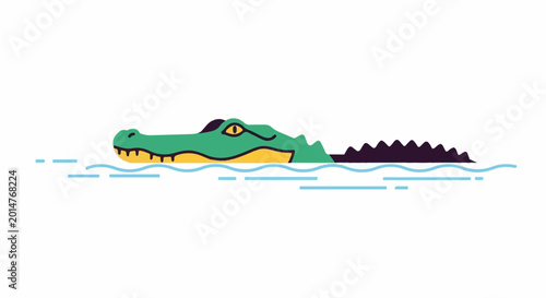 Minimalist alligator emerges from blue water with jagged tail above