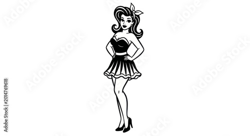 Foto Retro Pin-up Woman Illustration - Vintage Style Glamour Girl