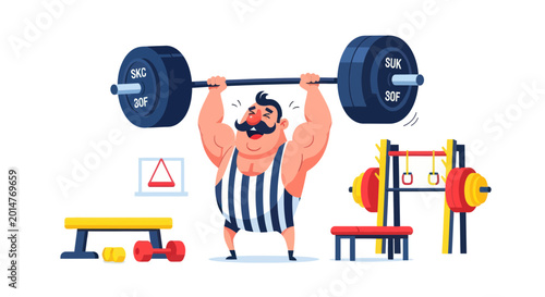Tableau sur toile Strongman Lifting Weights in Gym with Vintage Circus Style