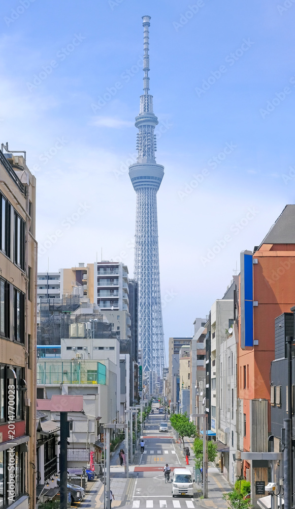 Obraz premium Japan landmark tallest building tower, street and shop in Tokyo