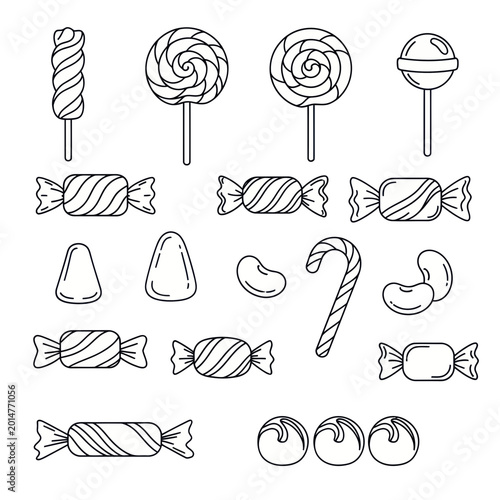 Canvas Print Hand-drawn Candy Collection Vector Art: Lollipops, Candies, Jelly Beans