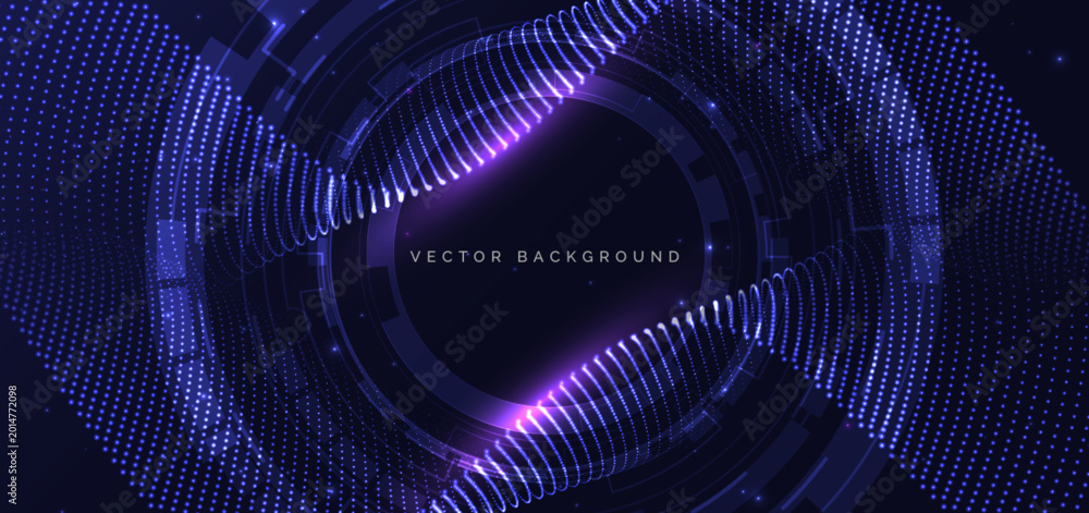 Φωτογραφία Futuristic technology hi tech dark blue gear element on dark dark background and wave particle glowing