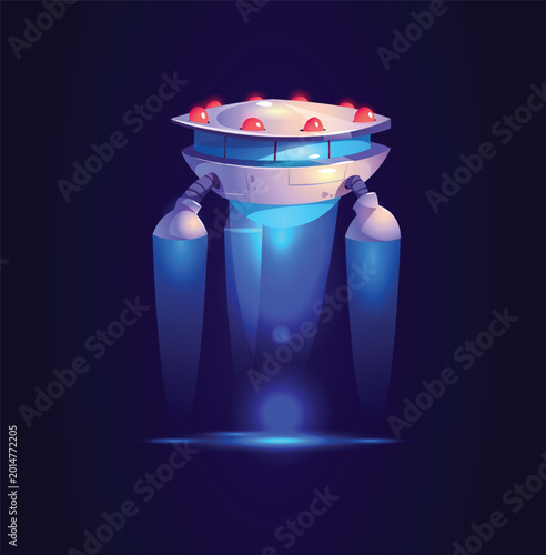 Futuristic Alien Spaceship Hovering with Blue Light Beam