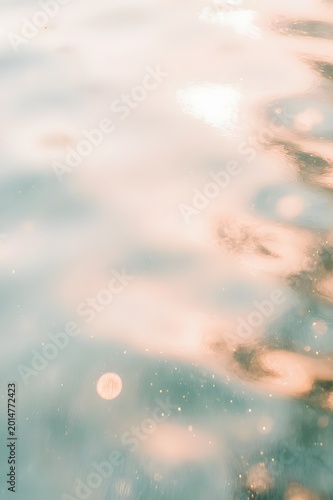 Peach Teal Water Surface Bokeh Ripples Sunset