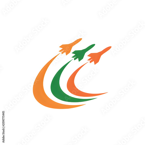 Colorful abstract crescent with flying arrows isolated on transparent background