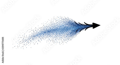 Abstract arrow with dynamic blue particle trail and motion effect