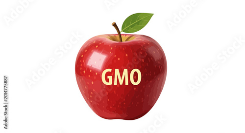 Red Apple with GMO Text Representing Genetically Modified Food