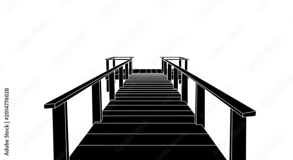 Fototapeta premium Minimalist black wooden pier silhouette with perspective view