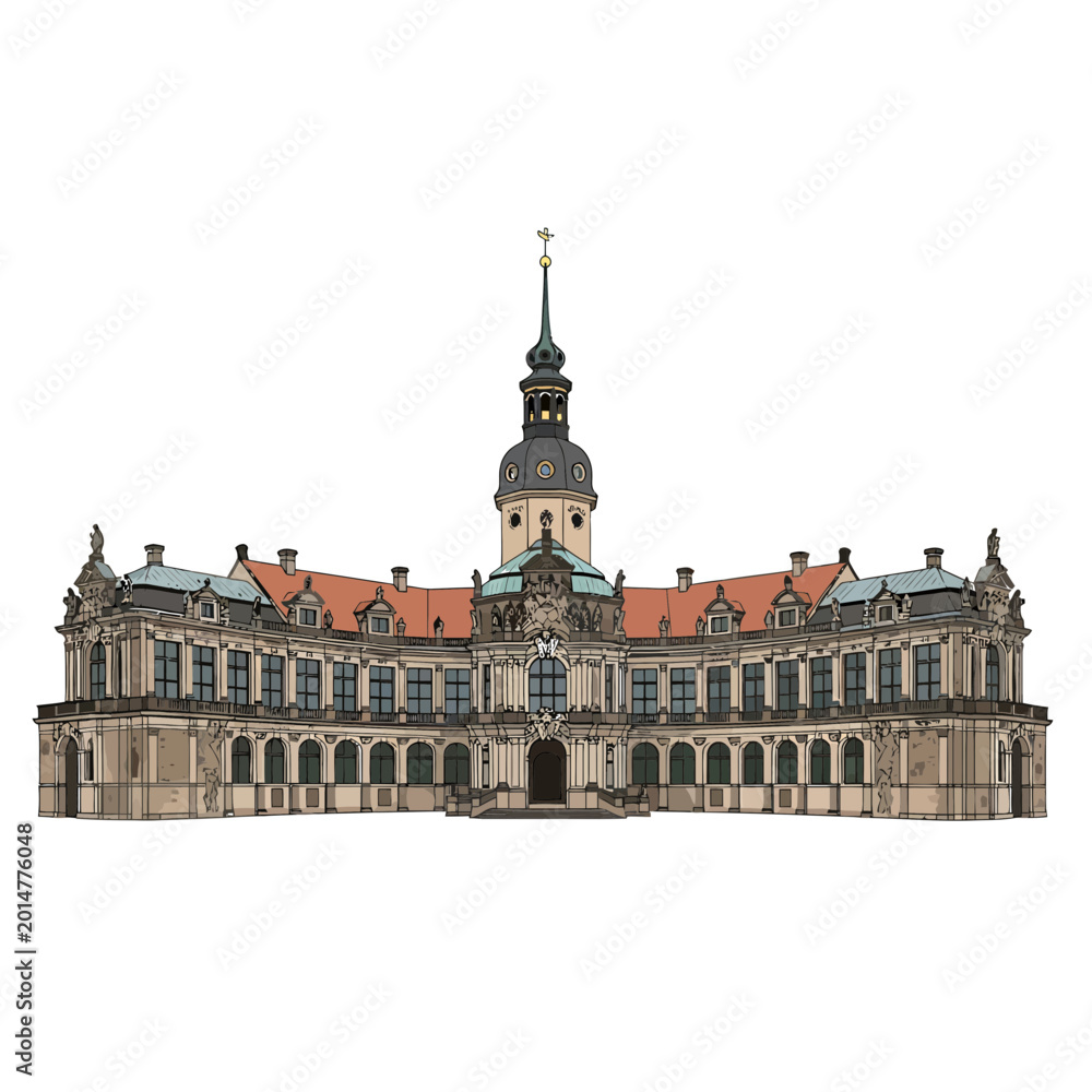 Fototapeta premium Historic European Baroque Palace Building with Central Spire