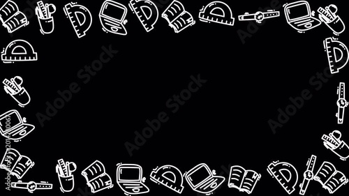 School Supplies Doodle Pattern 4k Transparent Loop Background
