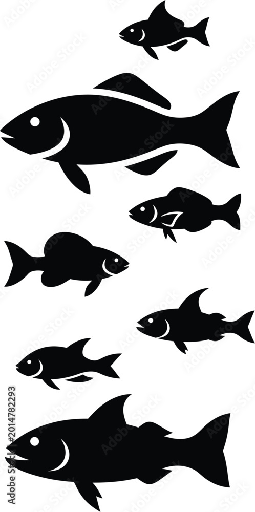 Fototapeta premium Black Fish Swimming on White Background