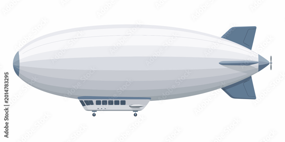 Naklejka premium The large airship blimp floats gently in the sky with its tail and gondola visible.