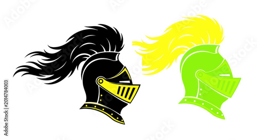 Tableau sur toile Knight Helmets Silhouette - Black and Neon Green