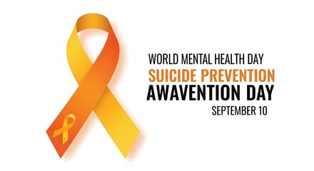 Yellow ribbon for suicide prevention awareness with world mental health day text high quality