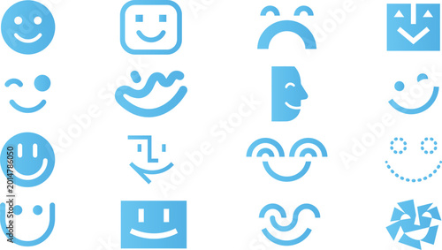 Foto Collection of blue smiley face icons expressing various emotions and expressions for communication