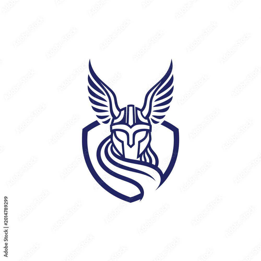 Fototapeta premium Valkyrie Warrior Emblem Shield Wings Helmet Mythology Logo