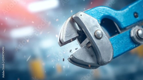 Close-up of Mechanical Pliers Cutting Metal Wire in Workshop