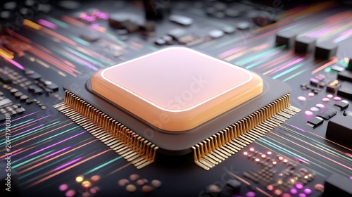 Close-up of a computer processor chip on a printed circuit board