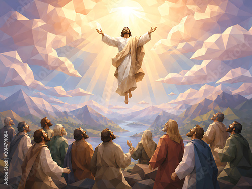 The Ascension of Jesus Christ into Heaven, witnessed by his disciples, a powerful biblical event.