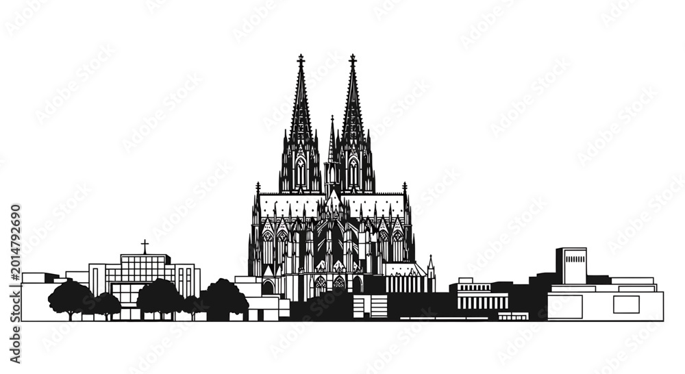 Naklejka premium Cologne Germany City Skyline with Gothic Cathedral Outline