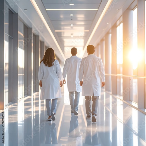 Three medical professionals walking down a bright hospital corridor (29)