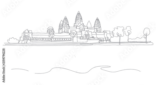 Bild auf Leinwand Angkor Wat Outline Drawing - Famous Cambodian Temple Landmark