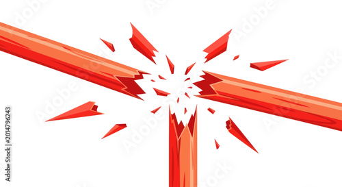 Broken Red Pencil Splintering into Fragments on White Background