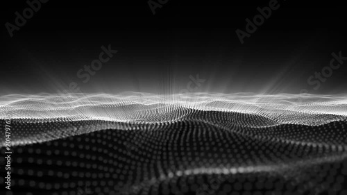 Abstract Digital Waveform: Glowing Particle Network over a Dark Background, Representing Data, Technology, and Sound Visualization
