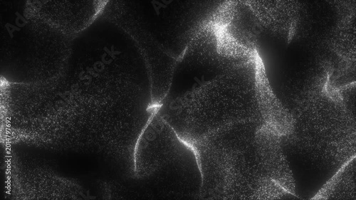 Abstract Flowing Digital Particles Wave on Black Background - Futuristic Data Stream, Energy Motion, Cyberspace Network