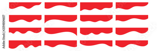 Collection of wavy Red decorative border for web design element vector. Website divider border vector illustration. Collection of dividers shape red templates.Red curve top headline. 