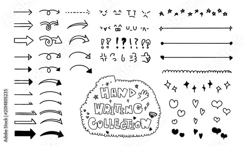 Fotografía Hand drawn arrows hearts and stars doodle set, black ink pen and pencil sketch ornaments, vector decorative elements bundle