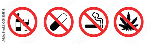Quadro su tela Say No to Drugs Prohibition Icon Set Vector, Anti Drug Warning Symbols Collectio