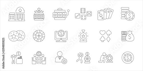 casino icon set bundle. casino, game, gambling, bamble, luck, bet, win, poker, vegas, jackpot and more. simple flat line vector