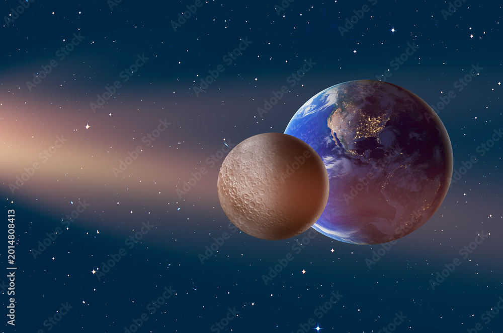 Obraz premium The Earth and Moon as Seen from the Surface of the space 