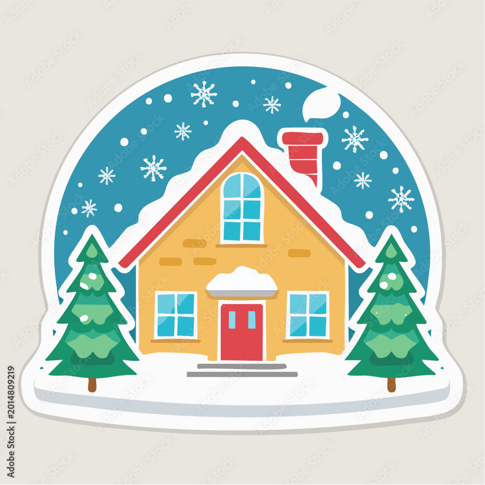 Fototapeta premium Cozy Winter House with Snow and Christmas Trees