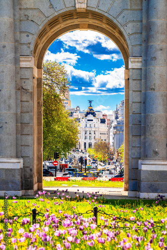 Madrid, Spain. Puerta de Alcala gate in Madrid historic city center view