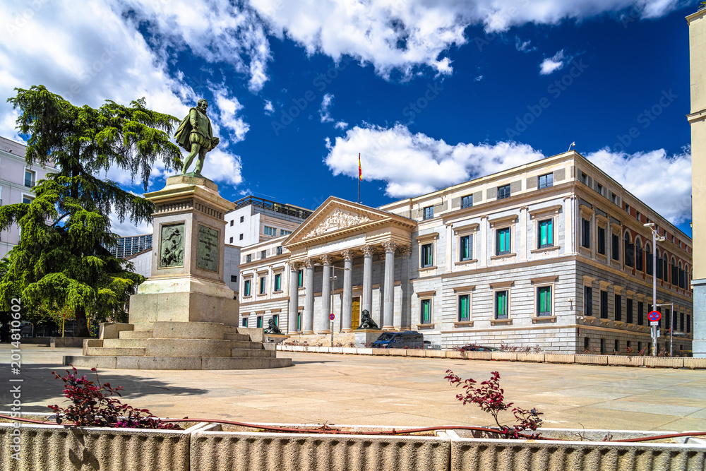 Fototapeta premium The Congress of Deputies, lower house of the Cortes Generales, Spain legislative branch building exterior view