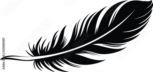 Photos feather silhouette, Soft bird feather vector set, black quill silhouette collect